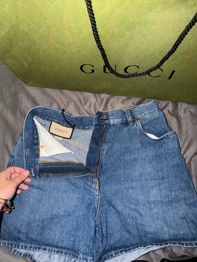 Gucci Mid-Blue High-Rise Denim Shorts